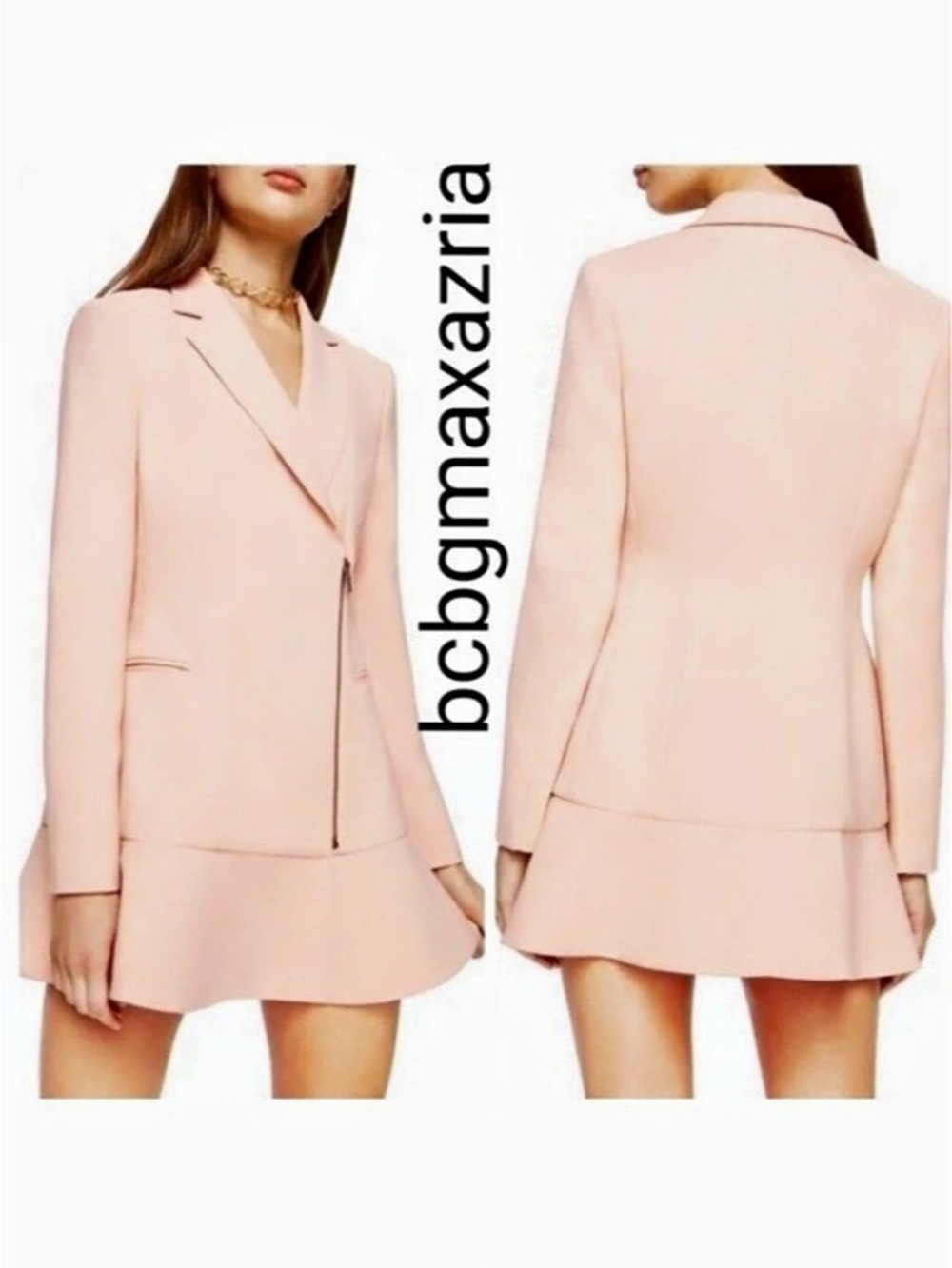 BCBGMAXAZRIA Aryn Ruffle Hem Long Sleeve Blazer Dress Pink